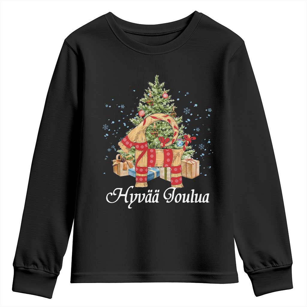 Hyv joulua Youth Sweatshirt Finland Christmas Yulegoat Xmas Tree Himmeli TS11 Black Print Your Wear