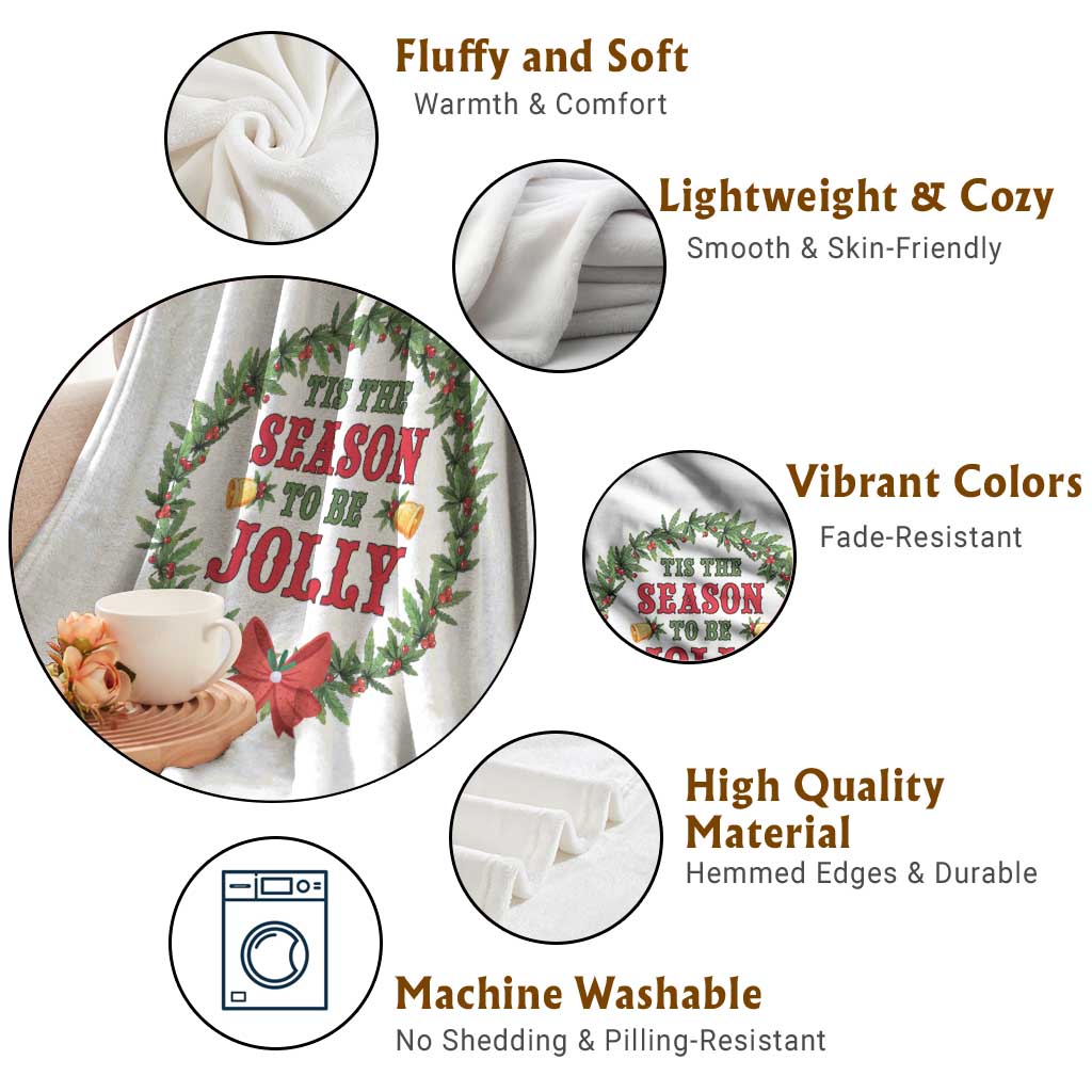 Funny Weed Christmas Throw Blanket Tis The Season To Be Jolly Xmas Wreath TS11 Print Your Wear