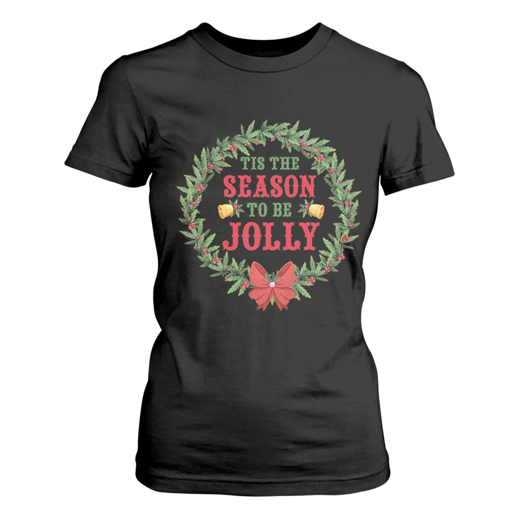 Funny Weed Christmas T Shirt For Women Tis The Season To Be Jolly Xmas Wreath TS11 Black Print Your Wear