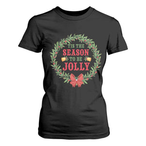 Funny Weed Christmas T Shirt For Women Tis The Season To Be Jolly Xmas Wreath TS11 Black Print Your Wear