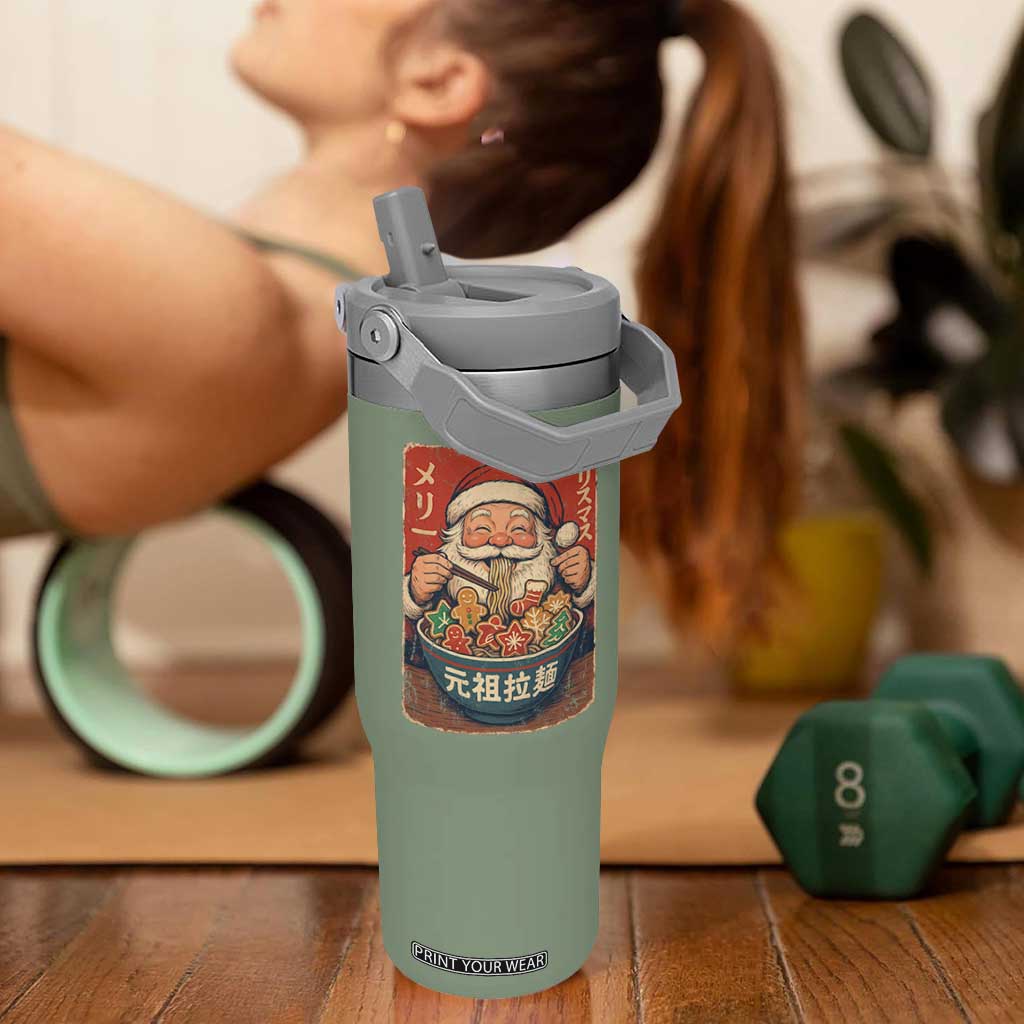 Santa Eating Ramen Noodles Japanese Christmas Flip Straw Tumbler TS11 One Size: 30 oz Moss Green Print Your Wear