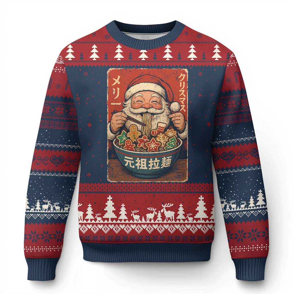 Santa Eating Ramen Noodles Japanese Xmas Ugly Christmas Sweater - Print Your Wear