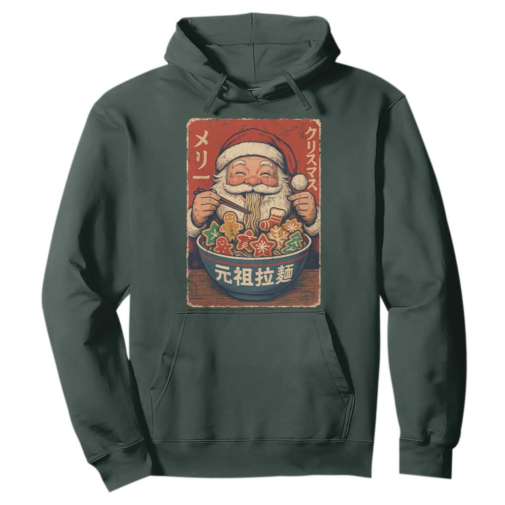 Santa Eating Ramen Noodles Japanese Christmas Hoodie TS11 Dark Forest Green Print Your Wear