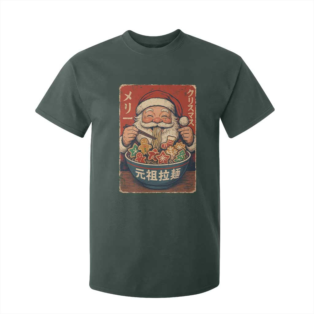 Santa Eating Ramen Noodles Japanese Christmas T Shirt For Kid TS11 Dark Forest Green Print Your Wear