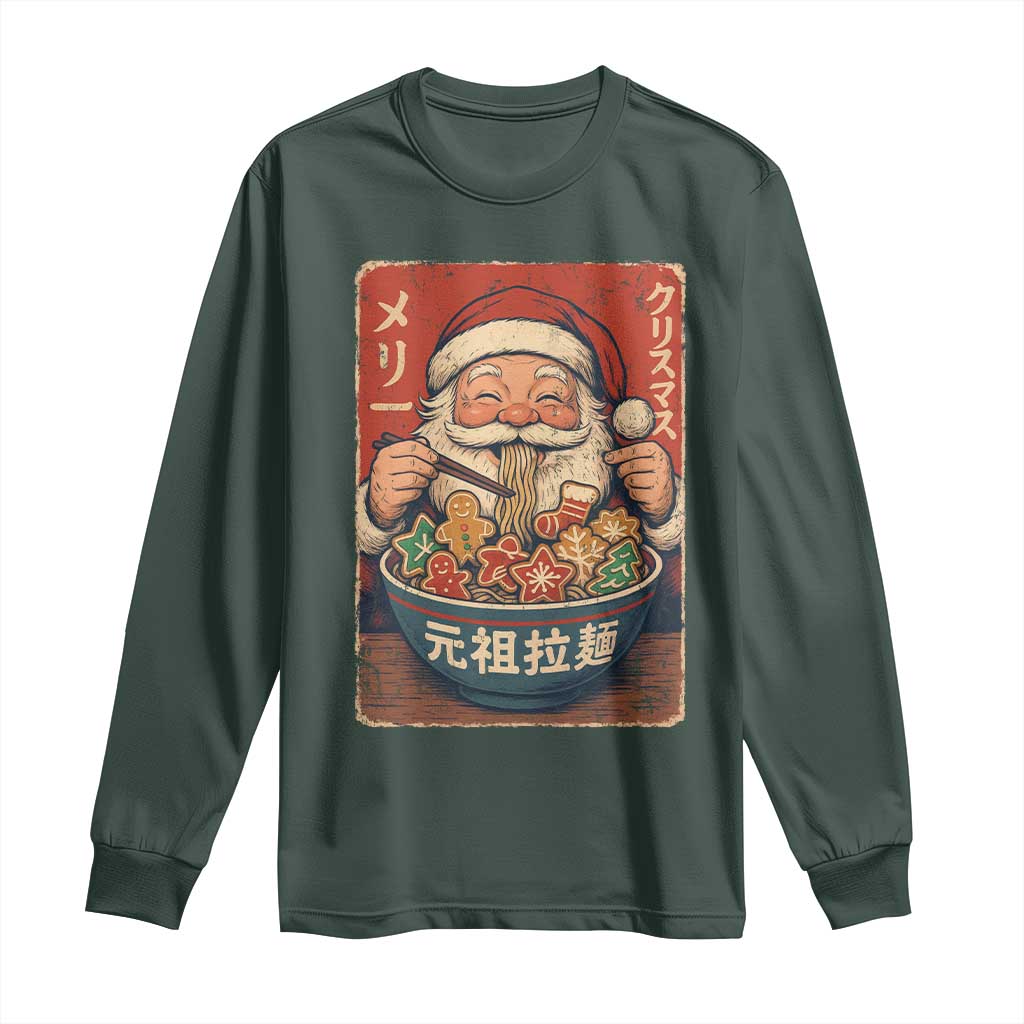 Santa Eating Ramen Noodles Japanese Christmas Long Sleeve Shirt TS11 Dark Forest Green Print Your Wear
