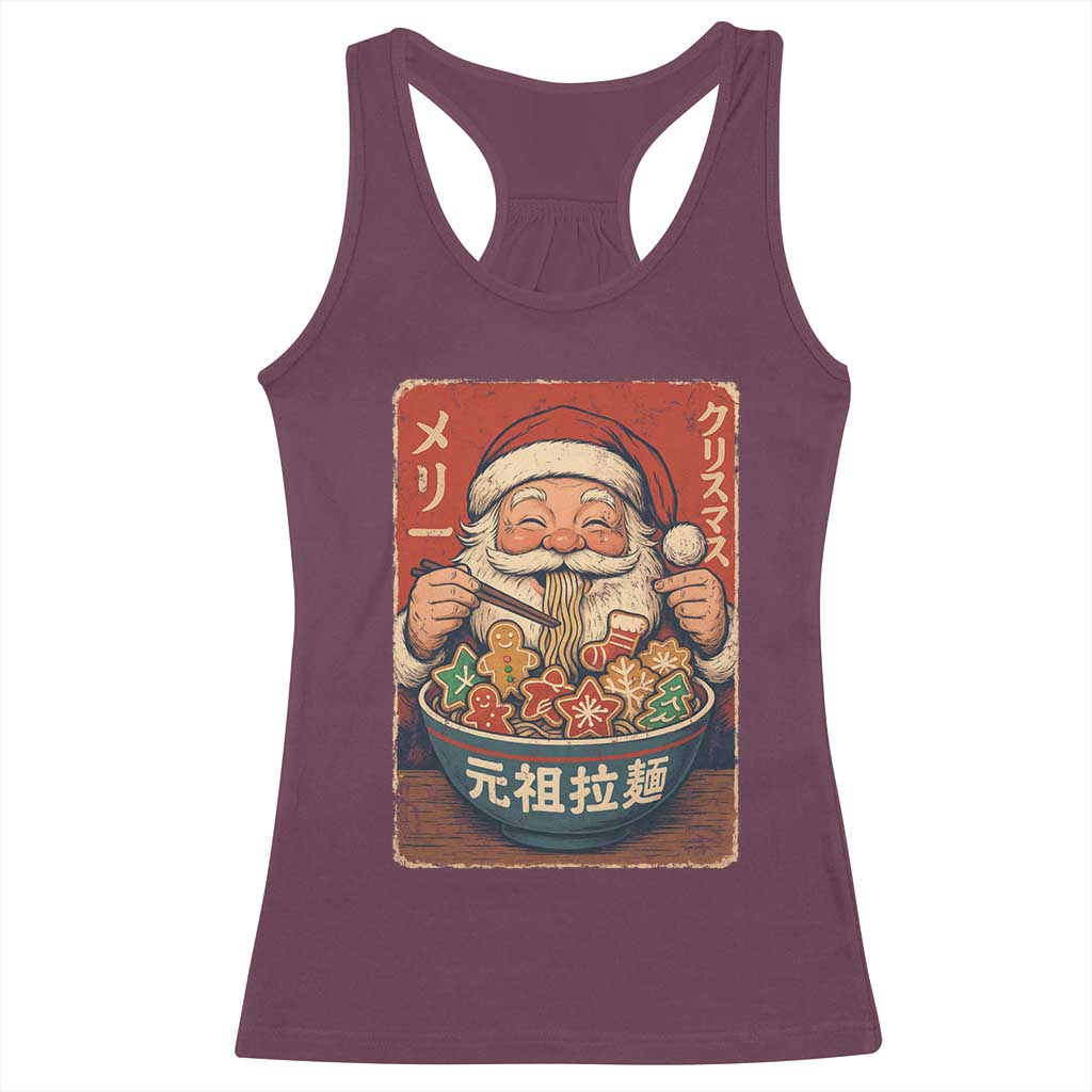 Santa Eating Ramen Noodles Japanese Christmas Racerback Tank Top TS11 Maroon Print Your Wear