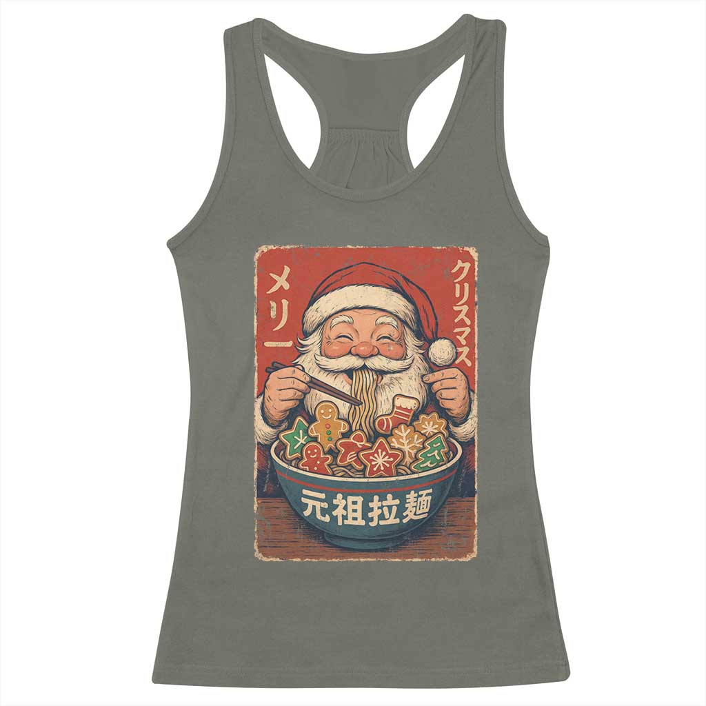 Santa Eating Ramen Noodles Japanese Christmas Racerback Tank Top TS11 Military Green Print Your Wear