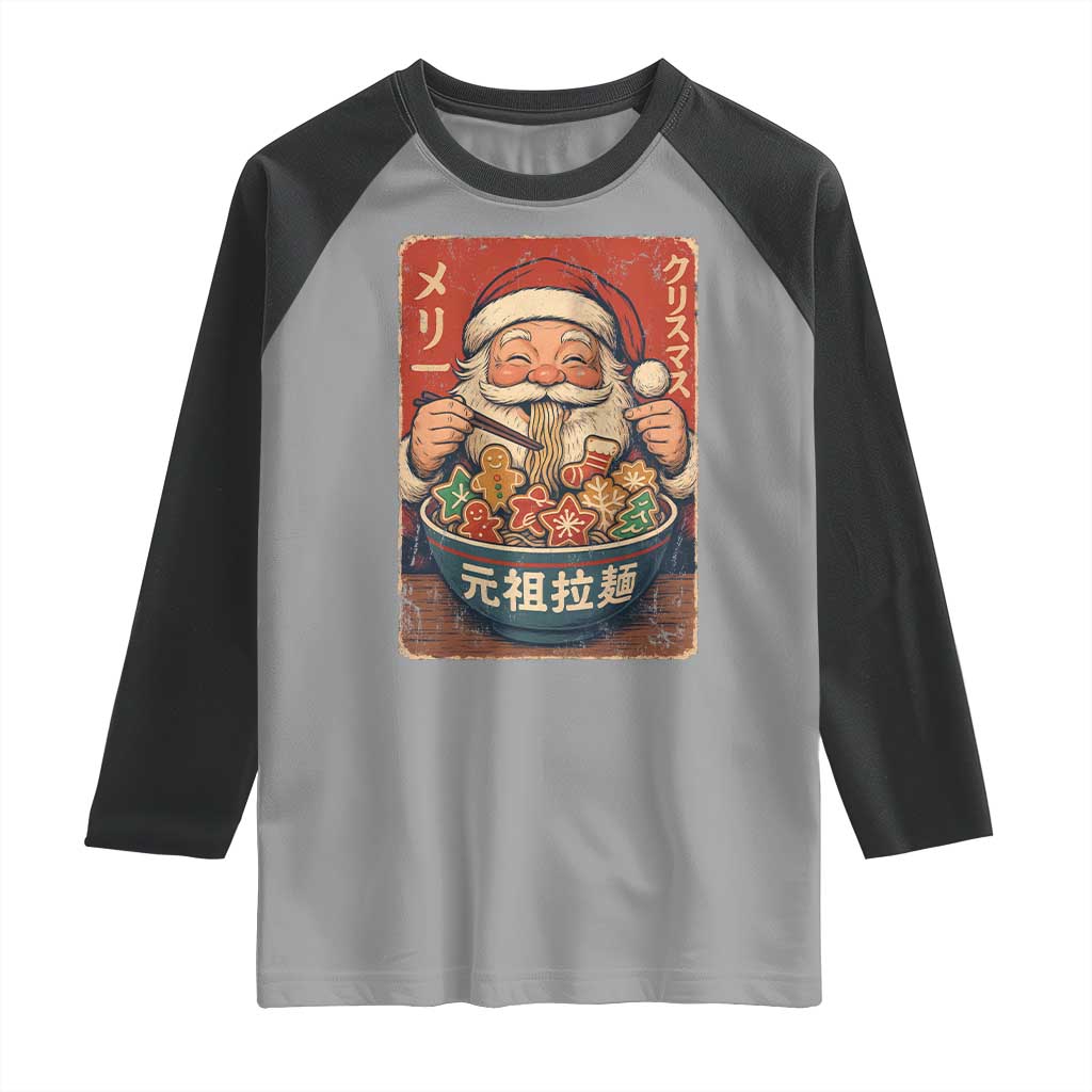 Santa Eating Ramen Noodles Japanese Christmas Raglan Shirt TS11 Sport Gray Black Print Your Wear