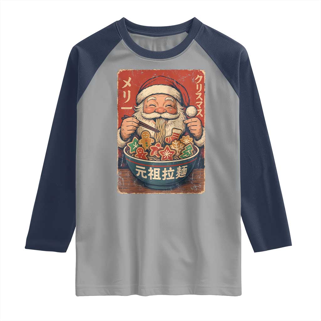 Santa Eating Ramen Noodles Japanese Christmas Raglan Shirt TS11 Sport Gray Navy Print Your Wear