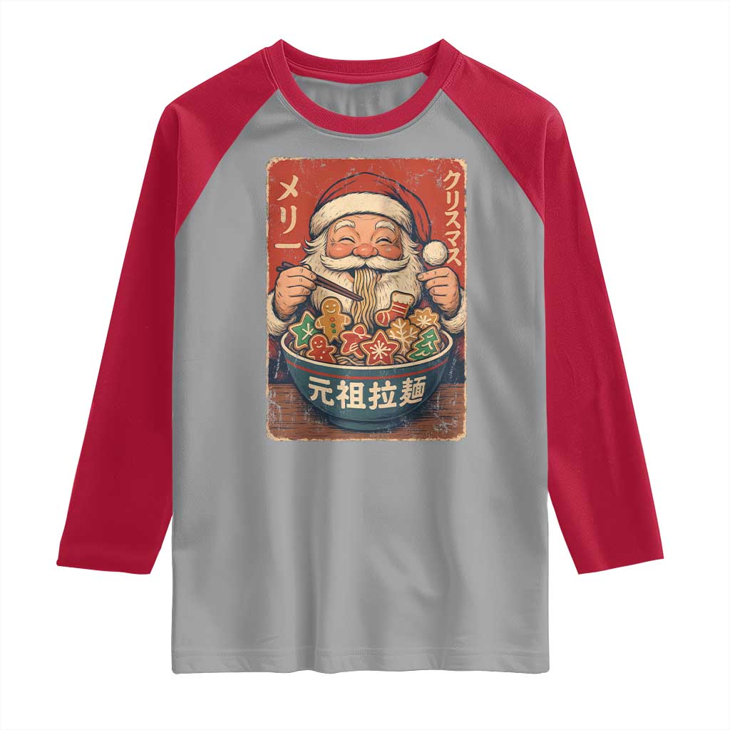 Santa Eating Ramen Noodles Japanese Christmas Raglan Shirt TS11 Sport Gray Red Print Your Wear