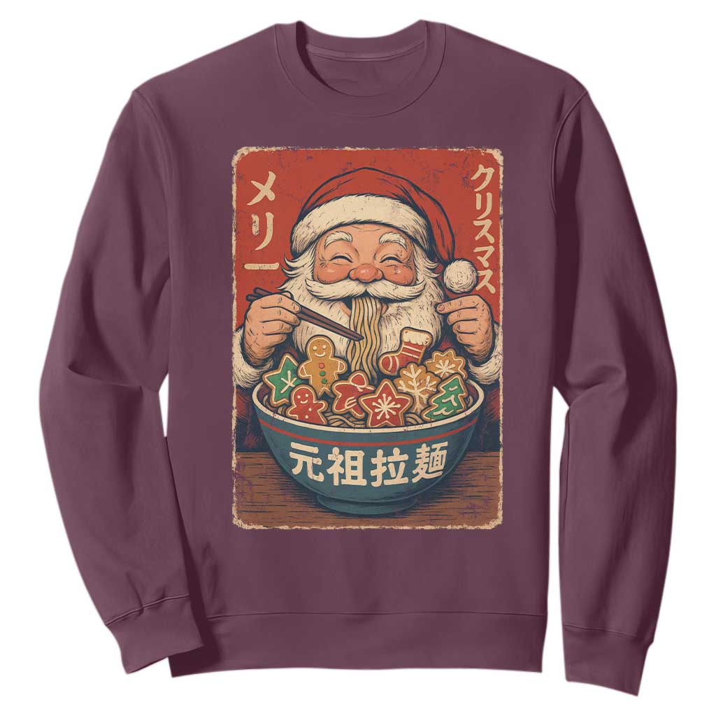 Santa Eating Ramen Noodles Japanese Christmas Sweatshirt TS11 Maroon Print Your Wear