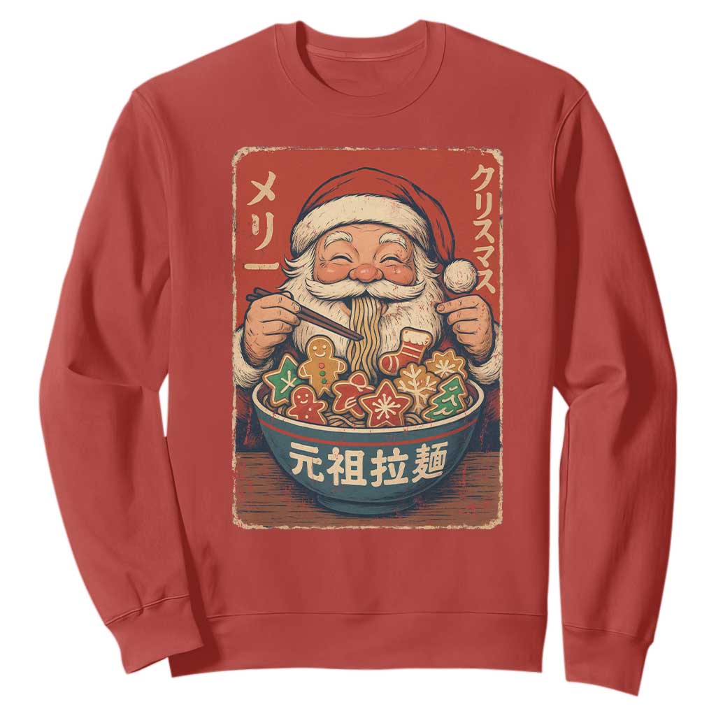 Santa Eating Ramen Noodles Japanese Christmas Sweatshirt TS11 Red Print Your Wear