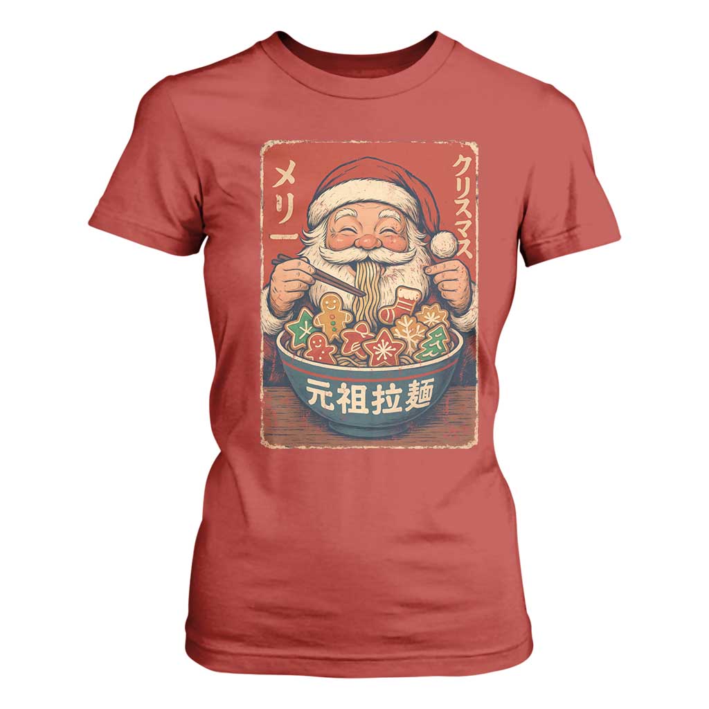 Santa Eating Ramen Noodles Japanese Christmas T Shirt For Women TS11 Red Print Your Wear