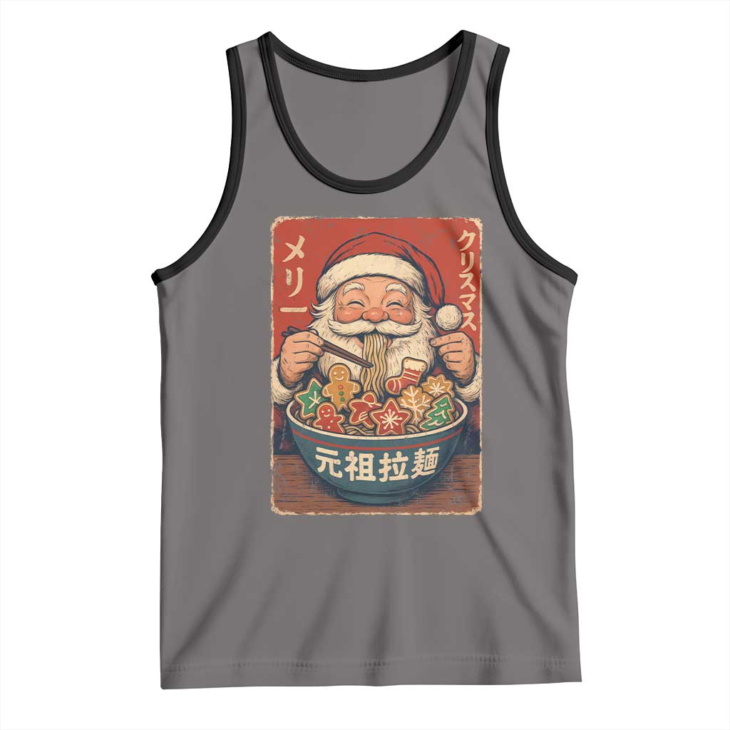 Santa Eating Ramen Noodles Japanese Christmas Tank Top TS11 Deep Heather Black Print Your Wear