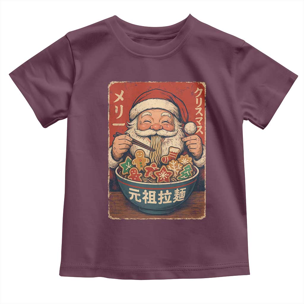 Santa Eating Ramen Noodles Japanese Christmas Toddler T Shirt TS11 Maroon Print Your Wear