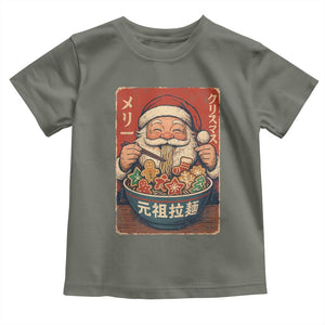 Santa Eating Ramen Noodles Japanese Christmas Toddler T Shirt TS11 Military Green Print Your Wear