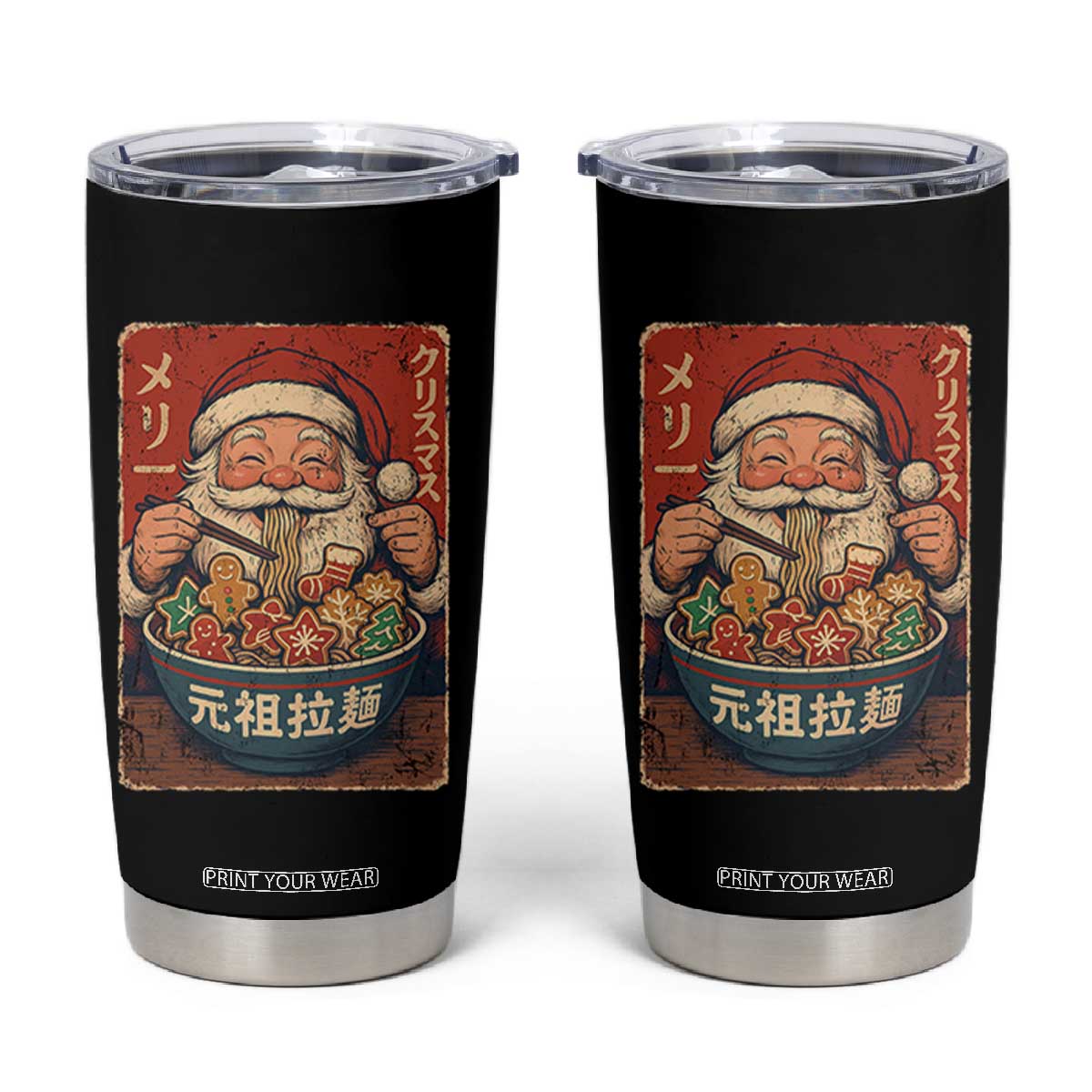 Santa Eating Ramen Noodles Japanese Christmas Tumbler Cup TS11 Black Print Your Wear