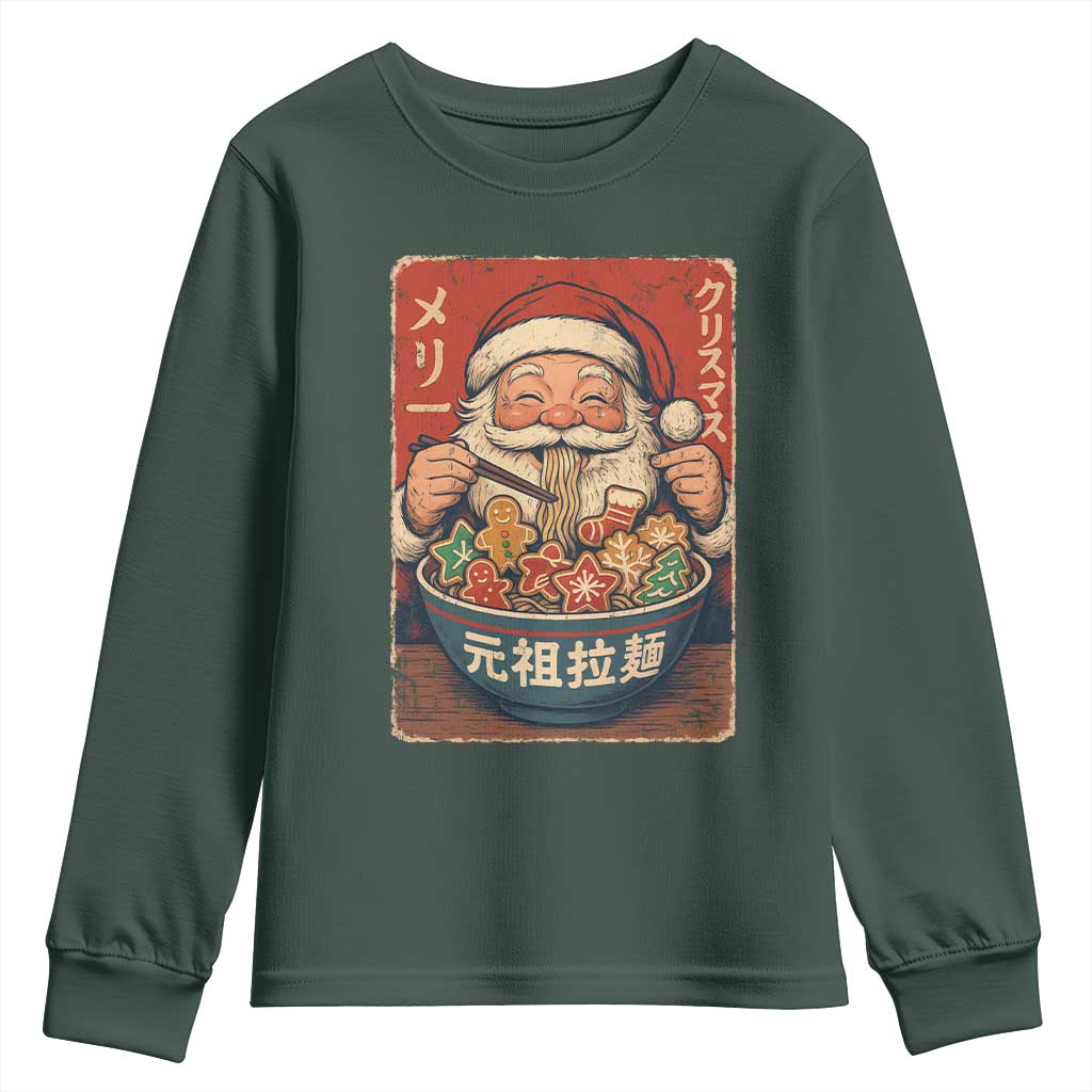 Santa Eating Ramen Noodles Japanese Christmas Youth Sweatshirt TS11 Dark Forest Green Print Your Wear