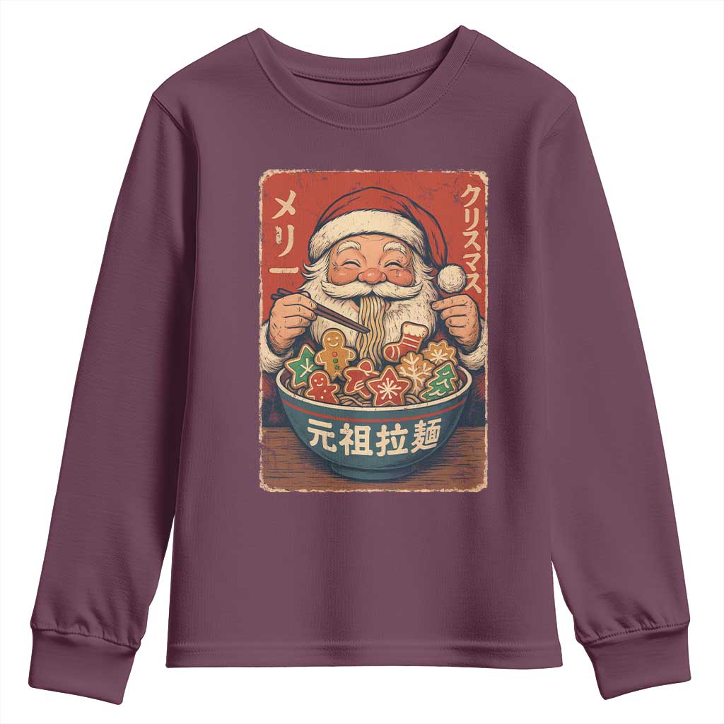 Santa Eating Ramen Noodles Japanese Christmas Youth Sweatshirt TS11 Maroon Print Your Wear