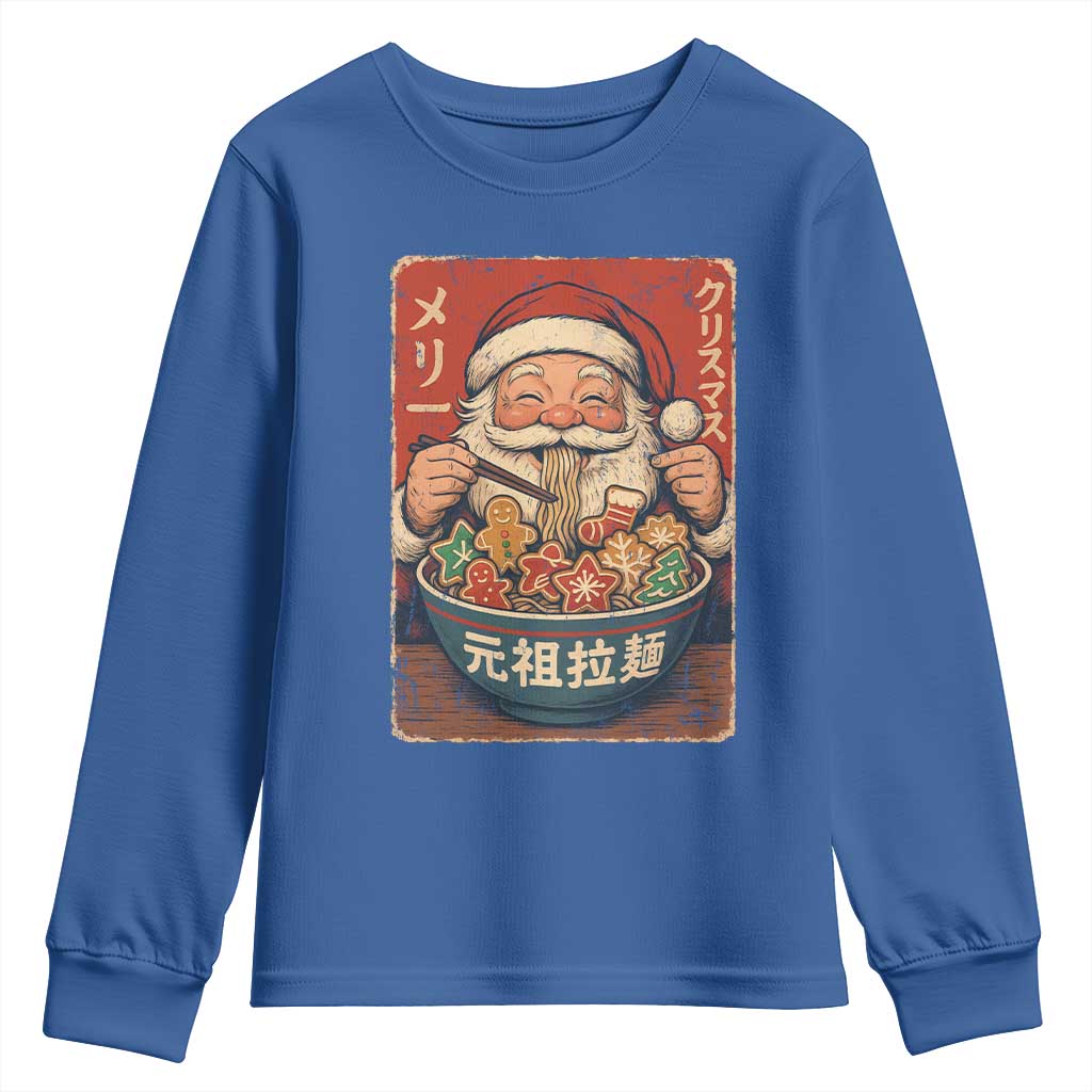 Santa Eating Ramen Noodles Japanese Christmas Youth Sweatshirt TS11 Royal Blue Print Your Wear