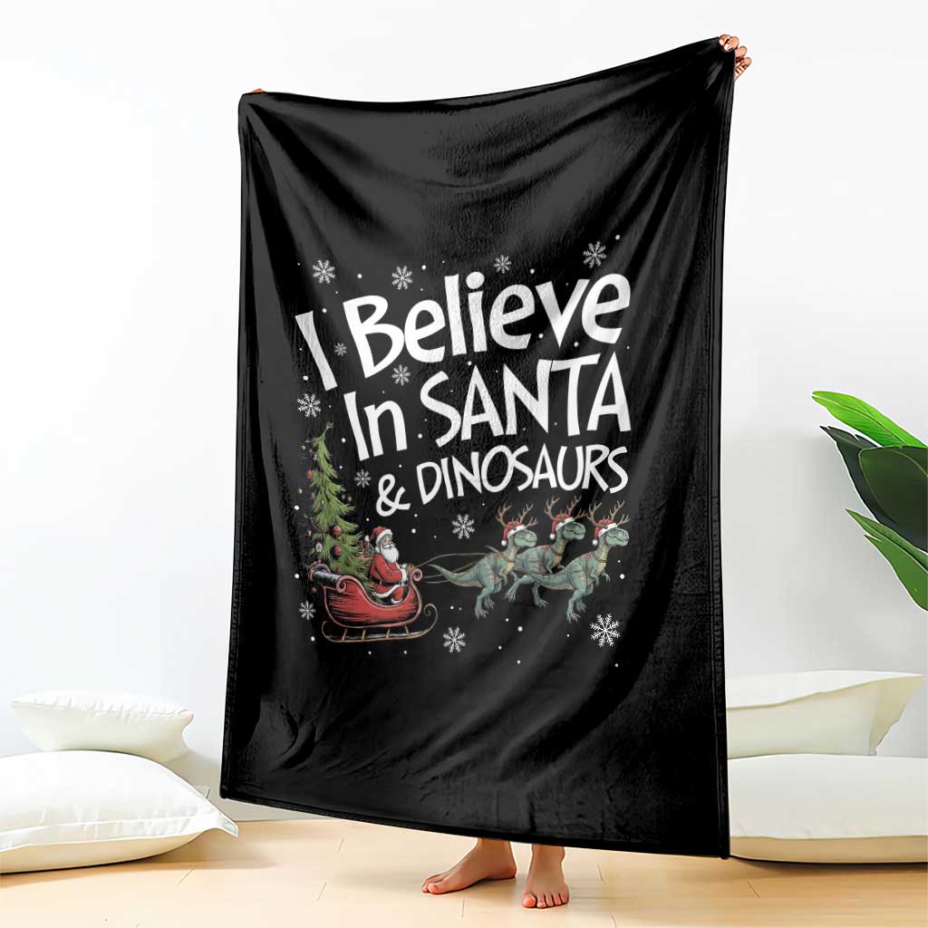 Funny Christmas Dino Throw Blanket I Believe In Santa And Dinosaur TS11 Print Your Wear