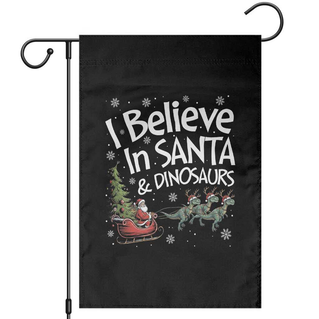 Funny Christmas Dino Garden Flag I Believe In Santa And Dinosaur TS11 Black Print Your Wear