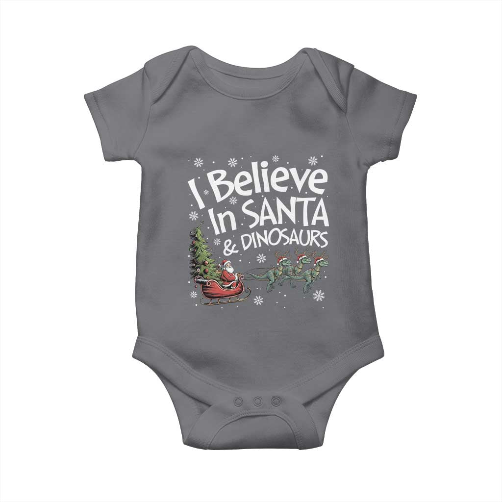 Funny Christmas Dino Baby Onesie I Believe In Santa And Dinosaur TS11 Charcoal Print Your Wear