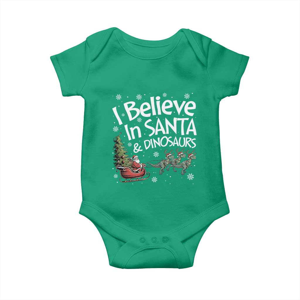 Funny Christmas Dino Baby Onesie I Believe In Santa And Dinosaur TS11 Irish Green Print Your Wear