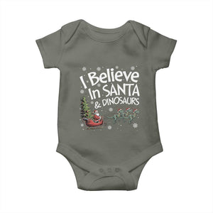 Funny Christmas Dino Baby Onesie I Believe In Santa And Dinosaur TS11 Military Green Print Your Wear