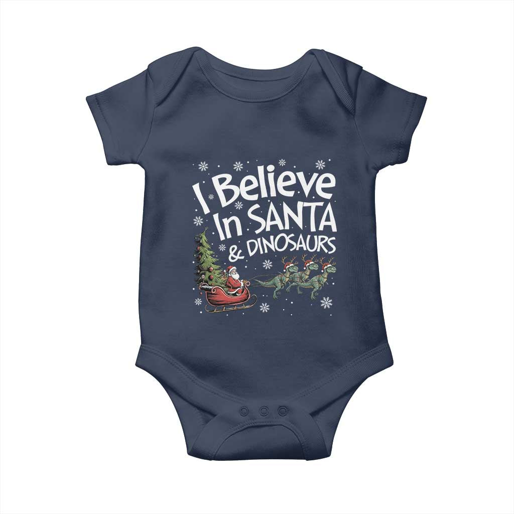Funny Christmas Dino Baby Onesie I Believe In Santa And Dinosaur TS11 Navy Print Your Wear