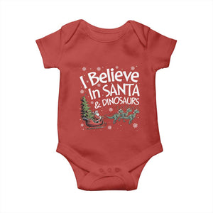 Funny Christmas Dino Baby Onesie I Believe In Santa And Dinosaur TS11 Red Print Your Wear