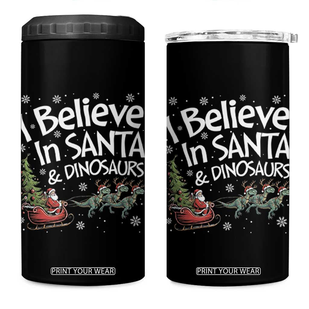 Funny Christmas Dino 4 in 1 Can Cooler Tumbler I Believe In Santa And Dinosaur TS11 One Size: 16 oz Black Print Your Wear