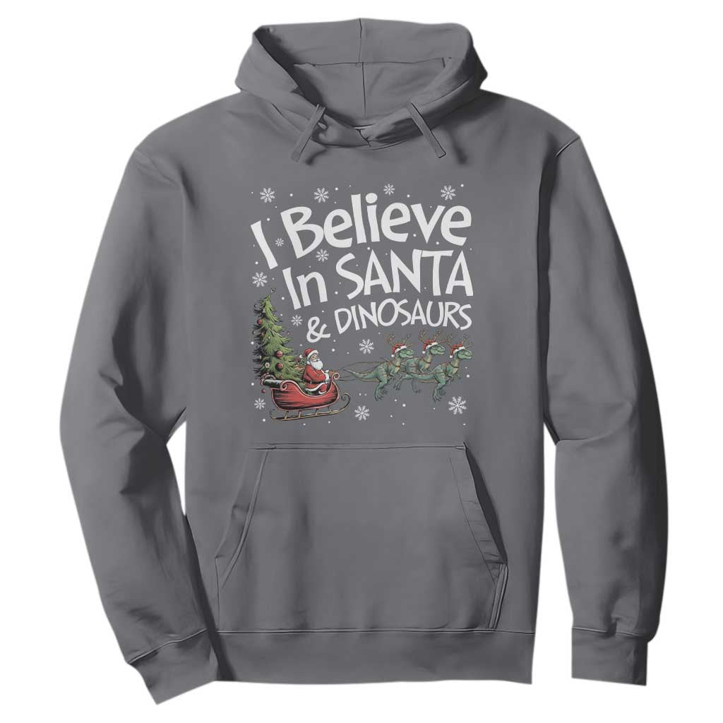 Funny Christmas Dino Hoodie I Believe In Santa And Dinosaur TS11 Charcoal Print Your Wear