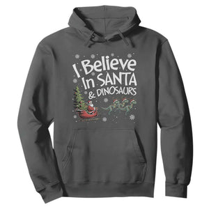 Funny Christmas Dino Hoodie I Believe In Santa And Dinosaur TS11 Dark Heather Print Your Wear