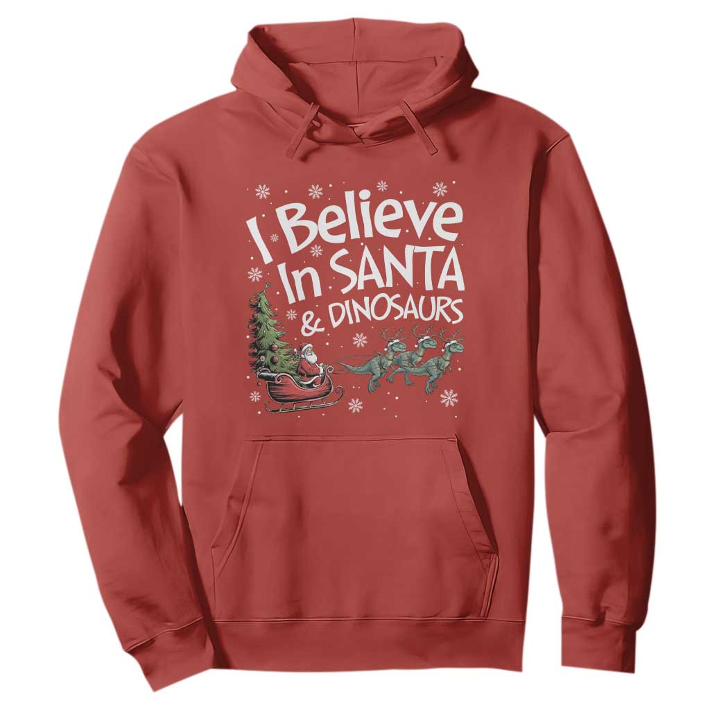 Funny Christmas Dino Hoodie I Believe In Santa And Dinosaur TS11 Red Print Your Wear