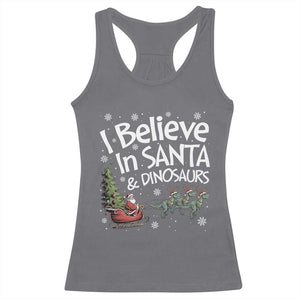 Funny Christmas Dino Racerback Tank Top I Believe In Santa And Dinosaur TS11 Charcoal Print Your Wear