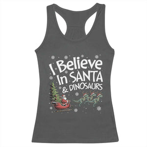 Funny Christmas Dino Racerback Tank Top I Believe In Santa And Dinosaur TS11 Dark Heather Print Your Wear