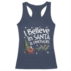 Funny Christmas Dino Racerback Tank Top I Believe In Santa And Dinosaur TS11 Navy Print Your Wear