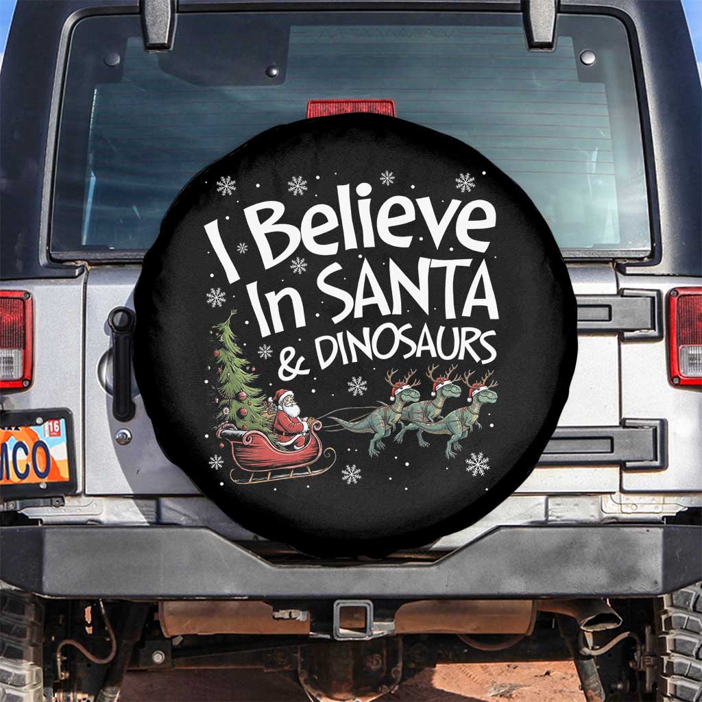 Funny Christmas Dino Spare Tire Cover I Believe In Santa And Dinosaur TS11 No hole Black Print Your Wear