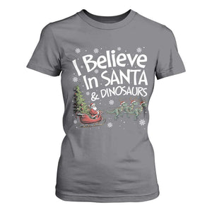 Funny Christmas Dino T Shirt For Women I Believe In Santa And Dinosaur TS11 Charcoal Print Your Wear