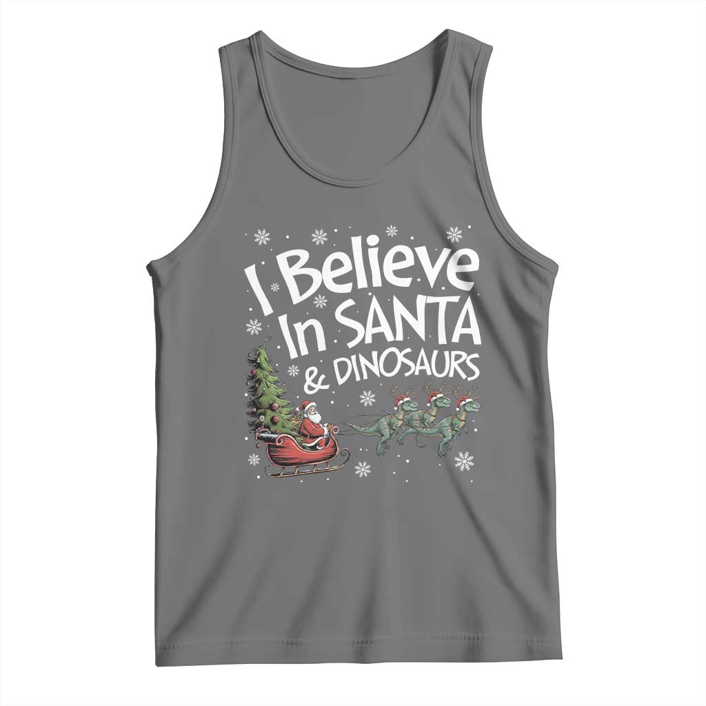 Funny Christmas Dino Tank Top I Believe In Santa And Dinosaur TS11 Black Heather Print Your Wear