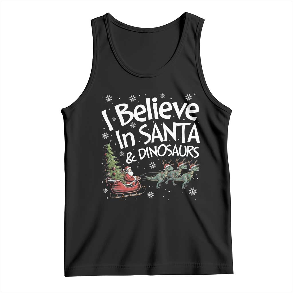 Funny Christmas Dino Tank Top I Believe In Santa And Dinosaur - Print Your Wear