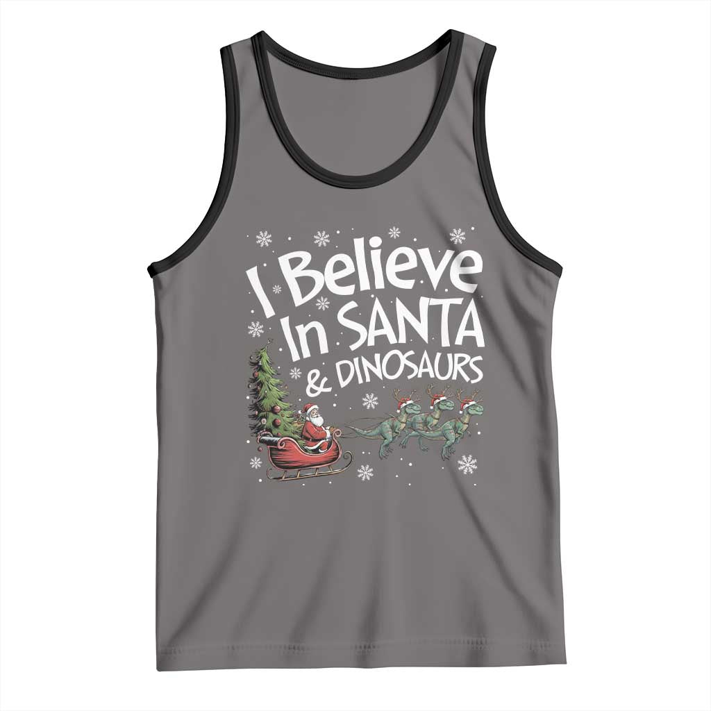 Funny Christmas Dino Tank Top I Believe In Santa And Dinosaur TS11 Deep Heather Black Print Your Wear