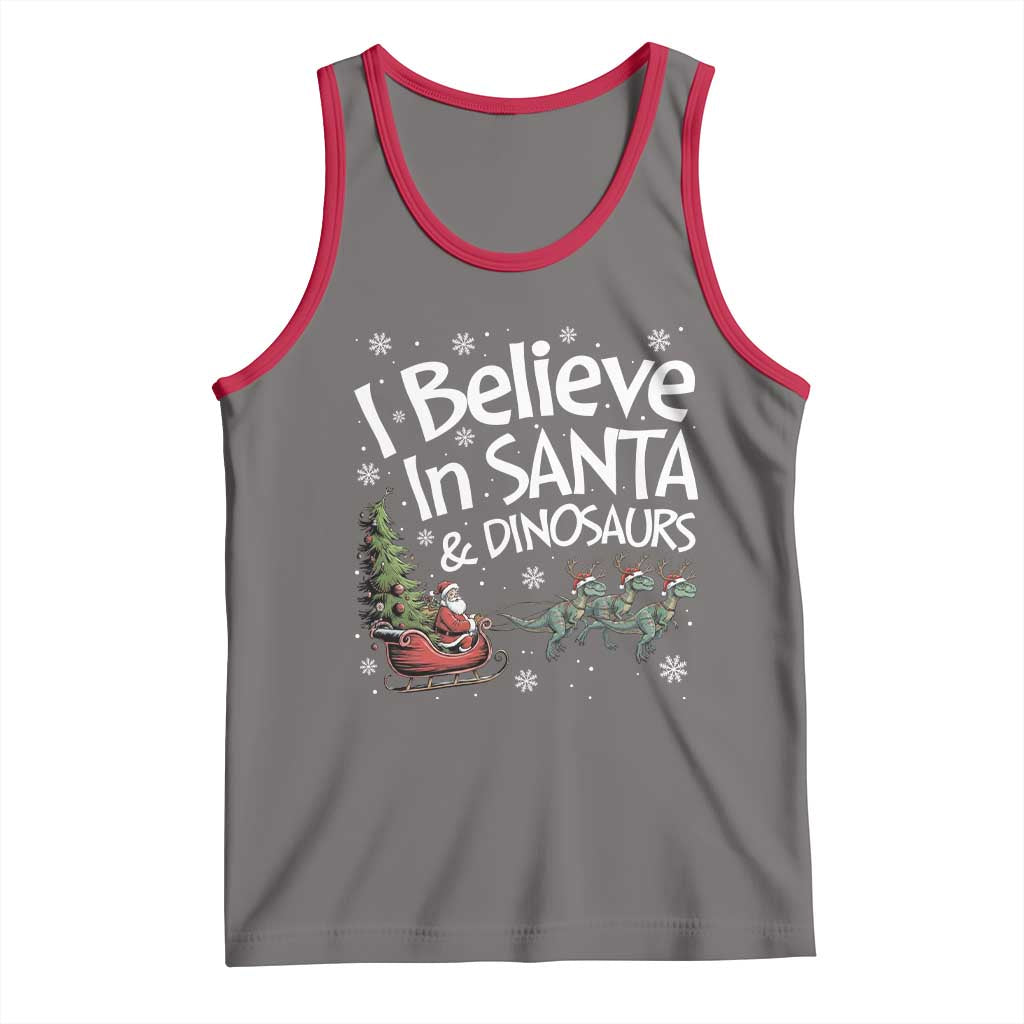 Funny Christmas Dino Tank Top I Believe In Santa And Dinosaur TS11 Deep Heather Red Print Your Wear