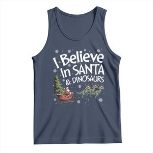 Funny Christmas Dino Tank Top I Believe In Santa And Dinosaur TS11 Navy Print Your Wear
