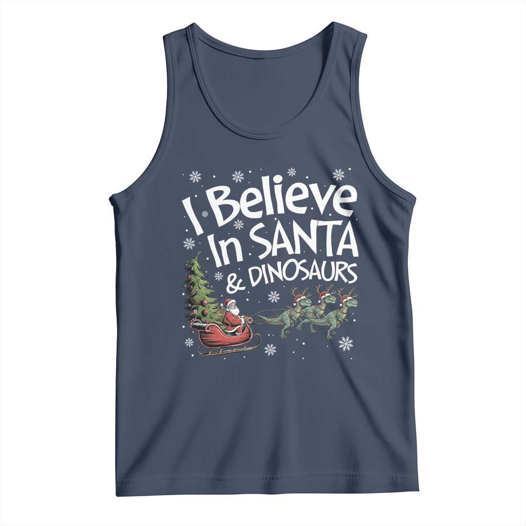 Funny Christmas Dino Tank Top I Believe In Santa And Dinosaur - Print Your Wear