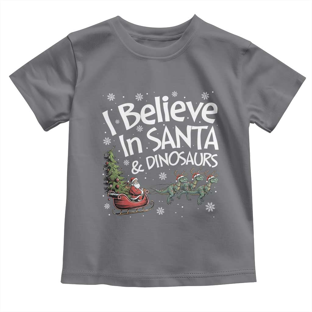 Funny Christmas Dino Toddler T Shirt I Believe In Santa And Dinosaur TS11 Charcoal Print Your Wear