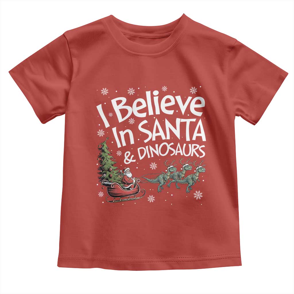Funny Christmas Dino Toddler T Shirt I Believe In Santa And Dinosaur TS11 Red Print Your Wear