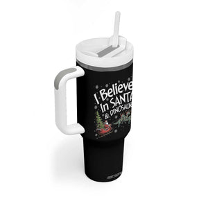 Funny Christmas Dino Tumbler With Handle I Believe In Santa And Dinosaur TS11 Print Your Wear