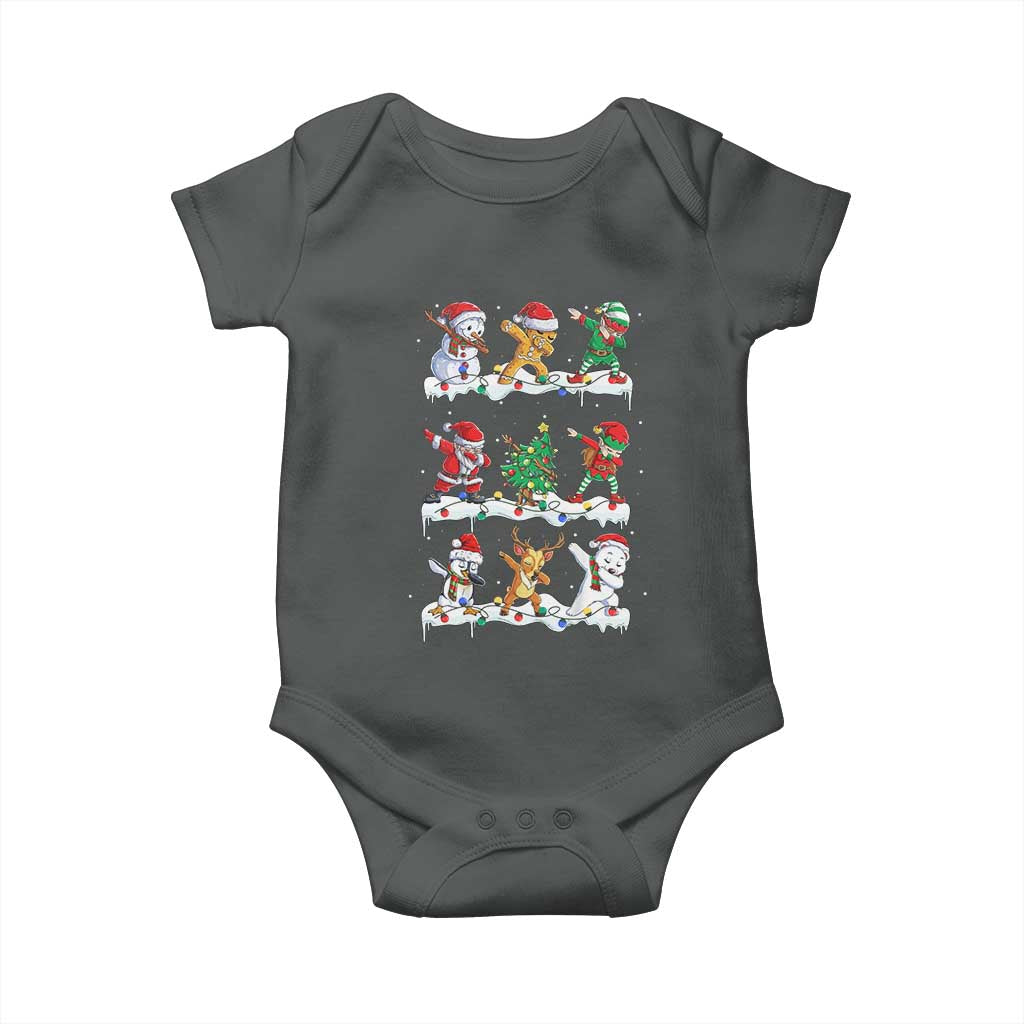 Dabbing Santa Elf Friends Christmas Light Baby Onesie TS11 Dark Heather Print Your Wear